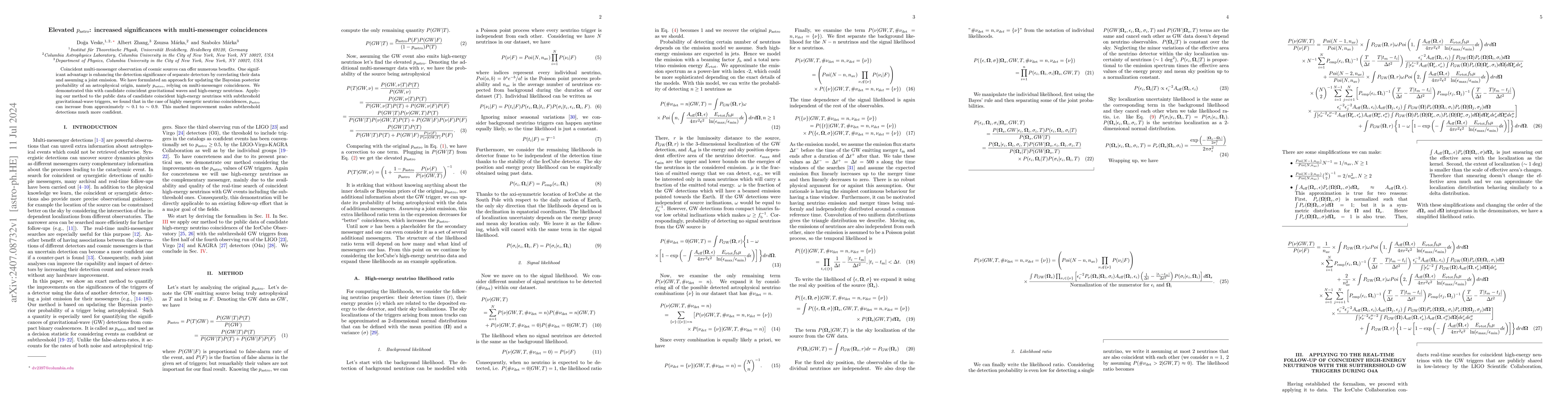 Thumbnail for Elevated $p_{\rm astro}$: increased significances with multi-messenger
  coincidences