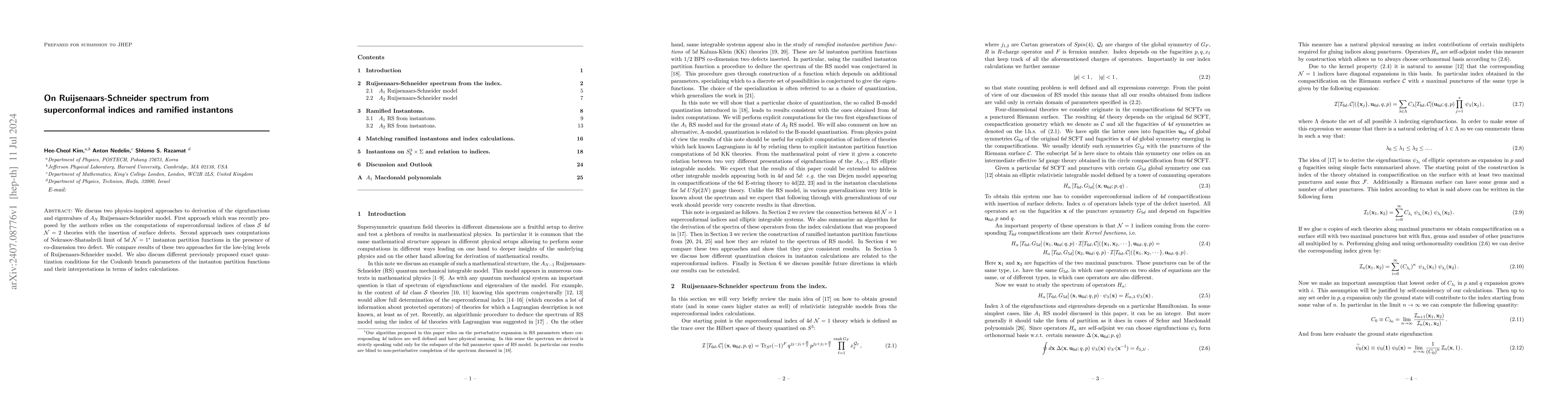 Thumbnail for On Ruijsenaars-Schneider spectrum from superconformal indices and
  ramified instantons