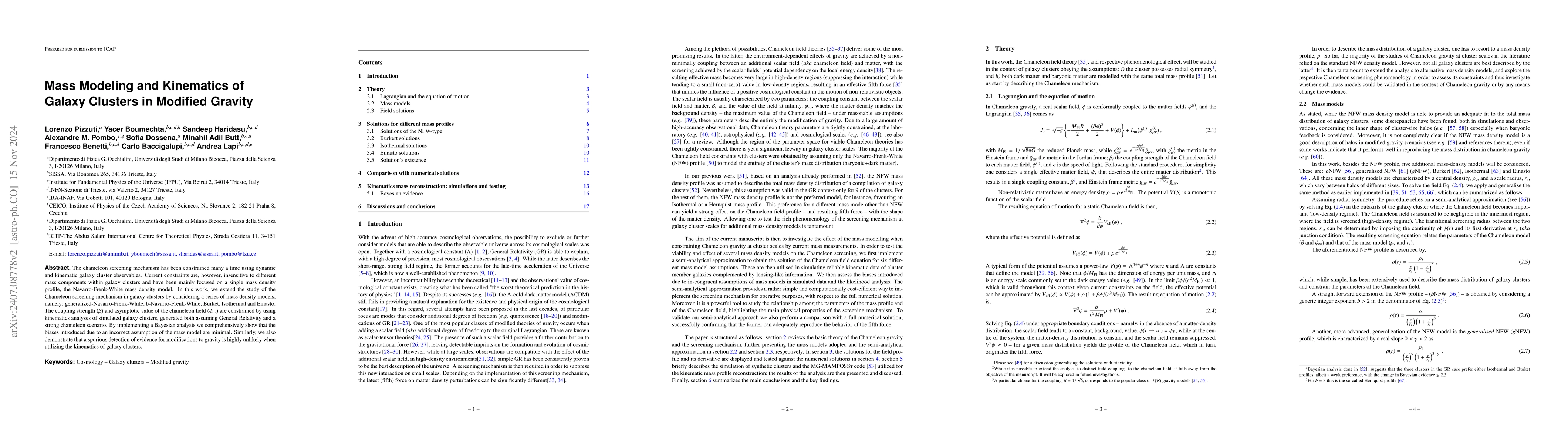 Thumbnail for Mass Modeling and Kinematics of Galaxy Clusters in Modified Gravity