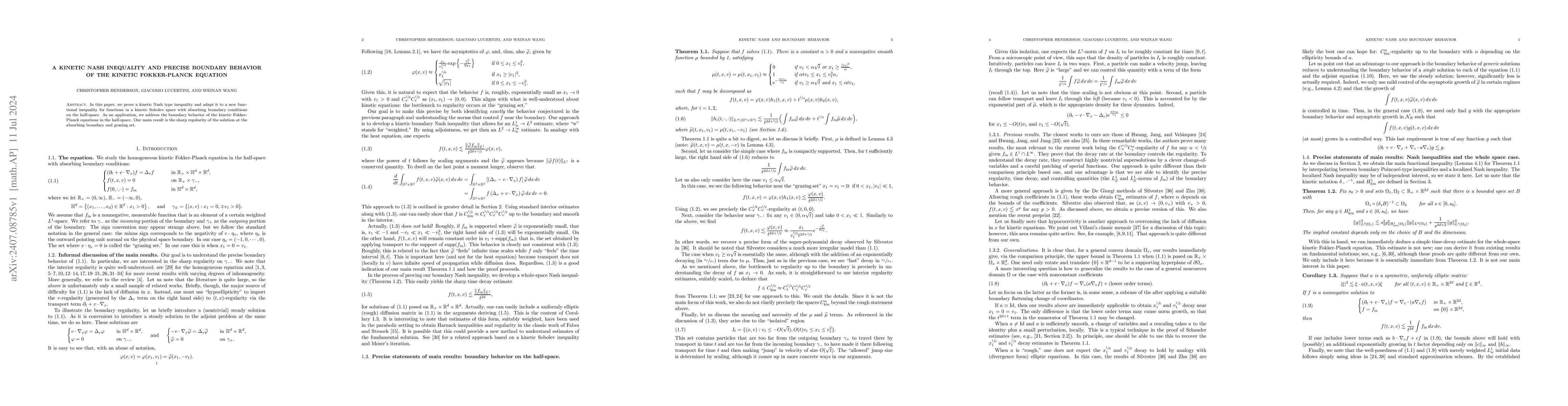 Thumbnail for A kinetic Nash inequality and precise boundary behavior of the kinetic
  Fokker-Planck equation