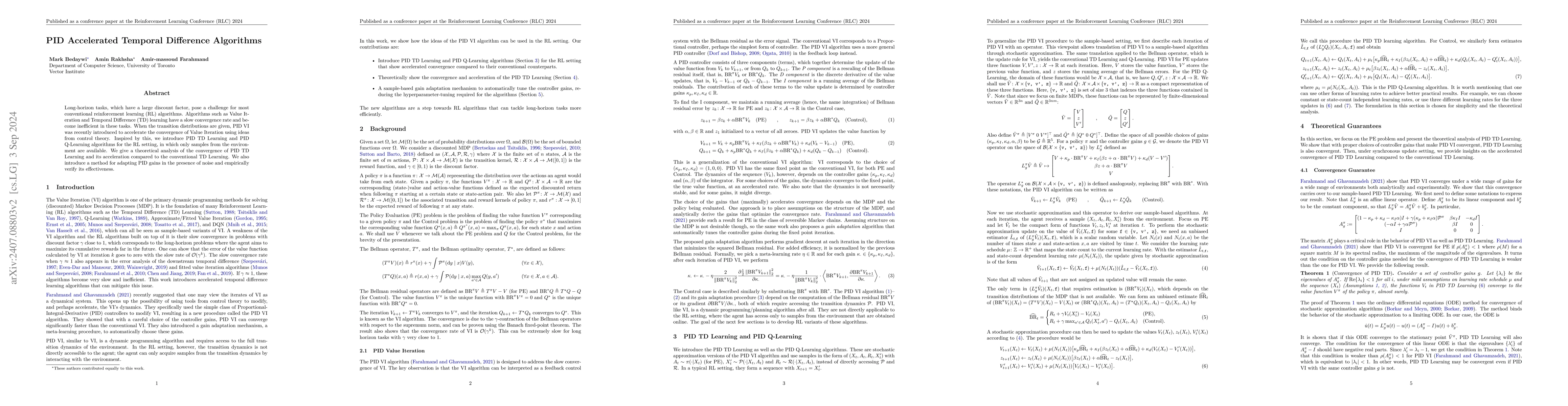 Thumbnail for PID Accelerated Temporal Difference Algorithms