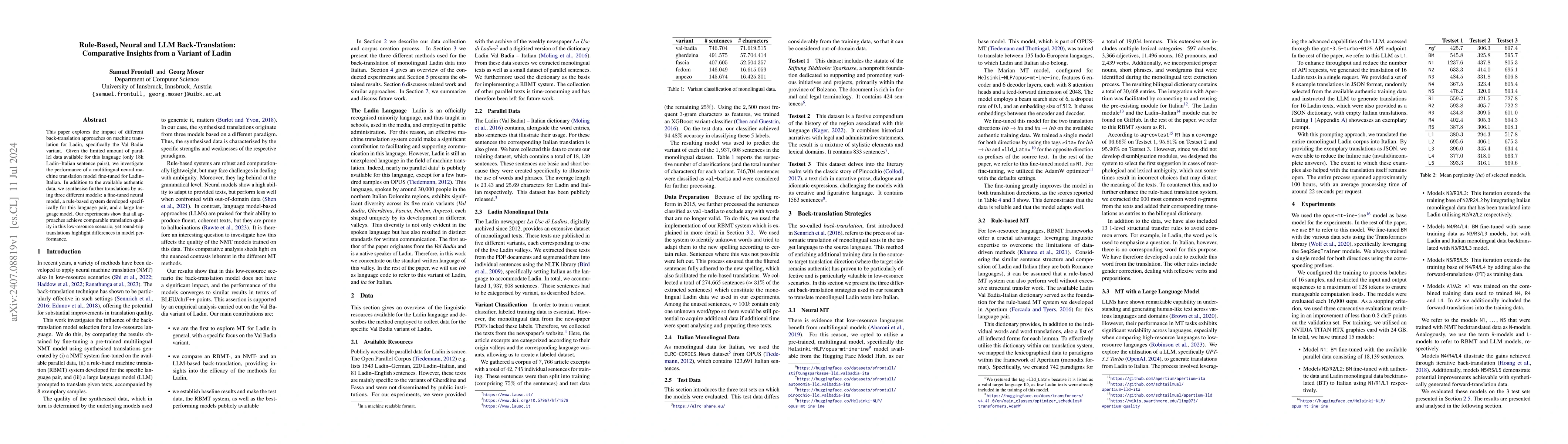 Thumbnail for Rule-Based, Neural and LLM Back-Translation: Comparative Insights from a
  Variant of Ladin
