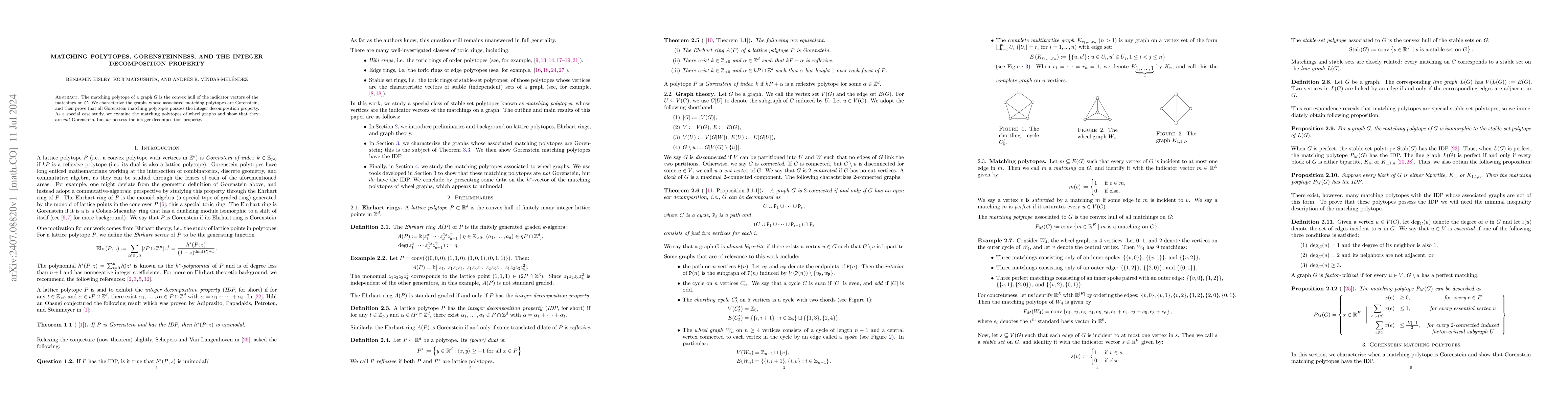 Thumbnail for Matching polytopes, Gorensteinness, and the integer decomposition
  property