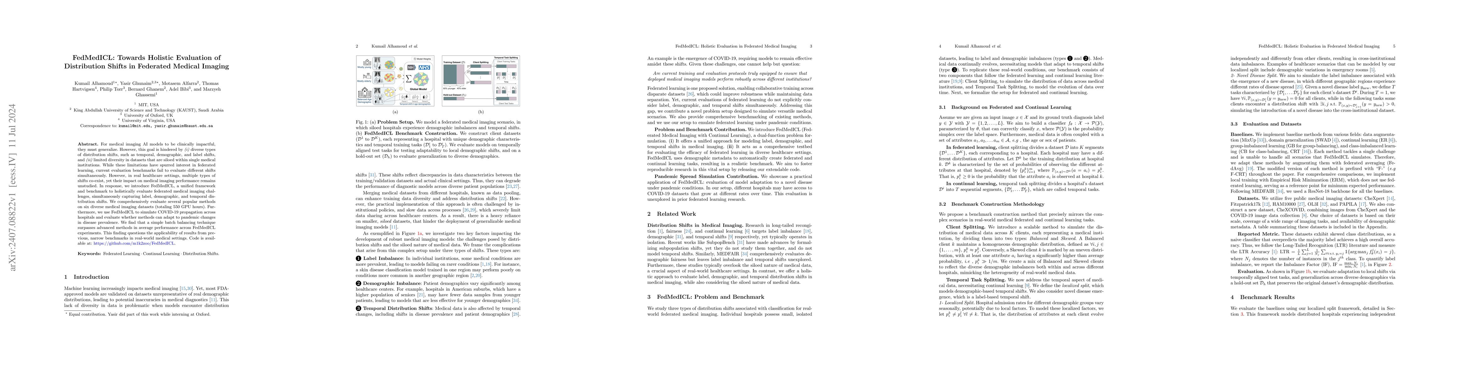 Thumbnail for FedMedICL: Towards Holistic Evaluation of Distribution Shifts in
  Federated Medical Imaging