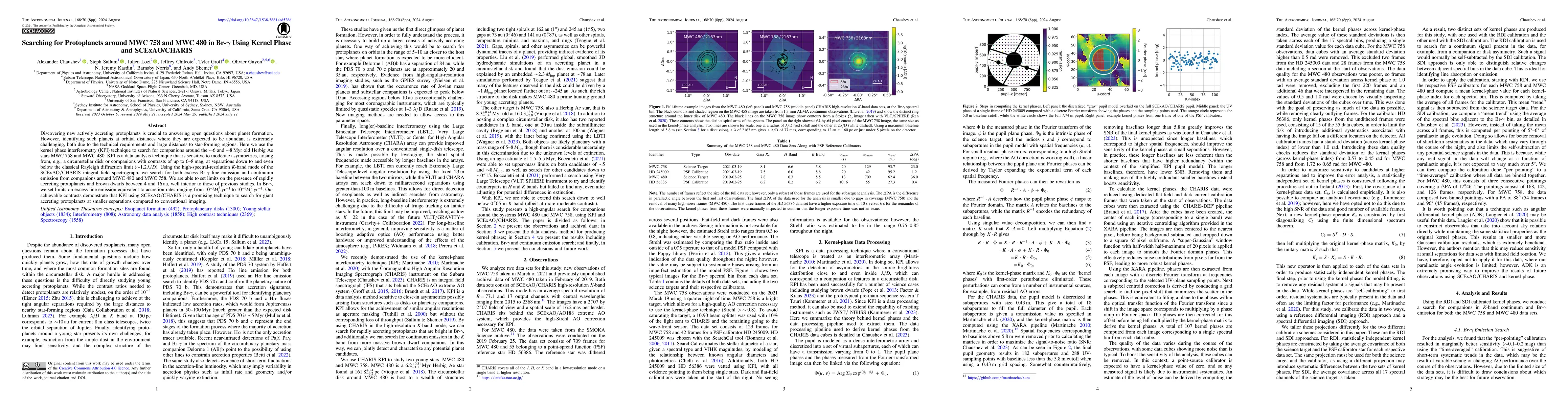 Thumbnail for Searching for Protoplanets around MWC 758 and MWC 480 in Br-$γ$
  using Kernel Phase and SCExAO/CHARIS
