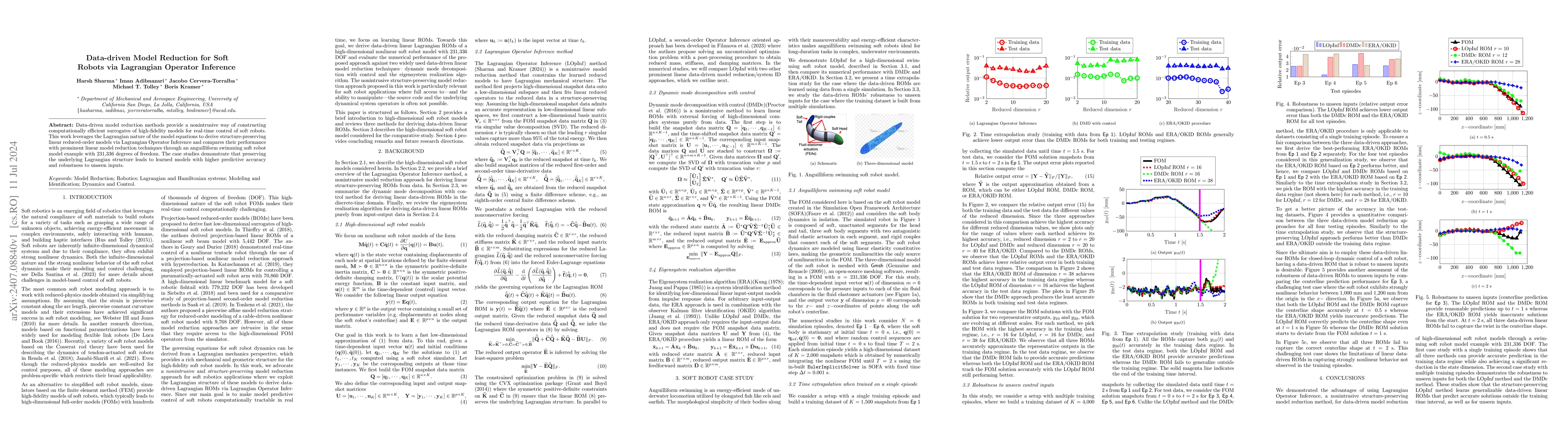 Thumbnail for Data-driven Model Reduction for Soft Robots via Lagrangian Operator
  Inference