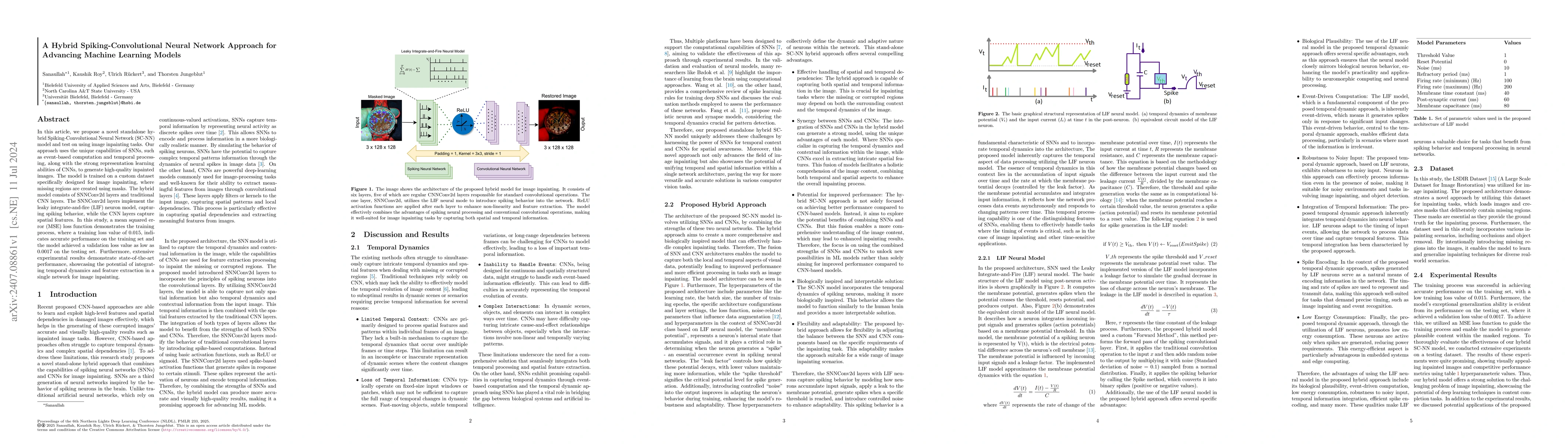 Thumbnail for A Hybrid Spiking-Convolutional Neural Network Approach for Advancing
  Machine Learning Models