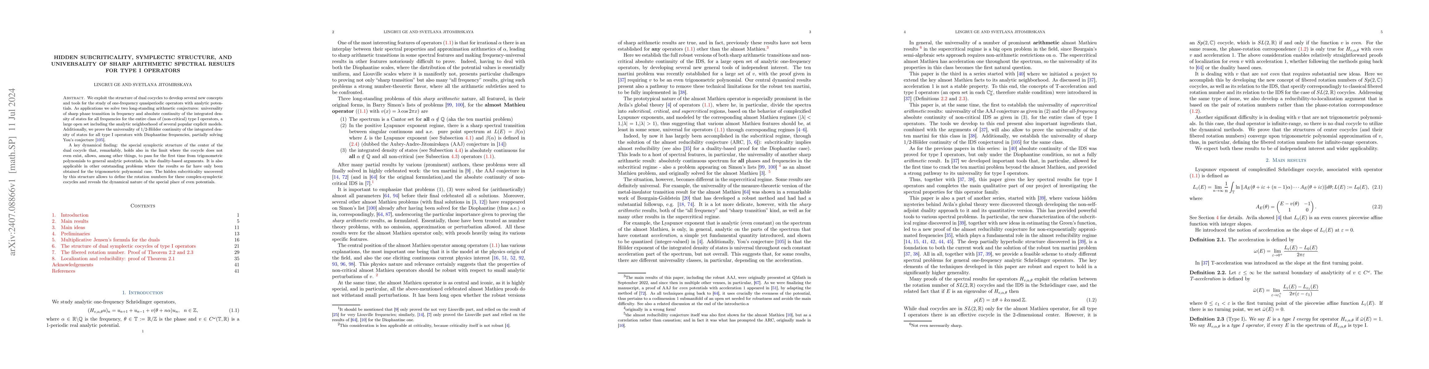 Thumbnail for Hidden subcriticality, symplectic structure, and universality of sharp
  arithmetic spectral results for type I operators