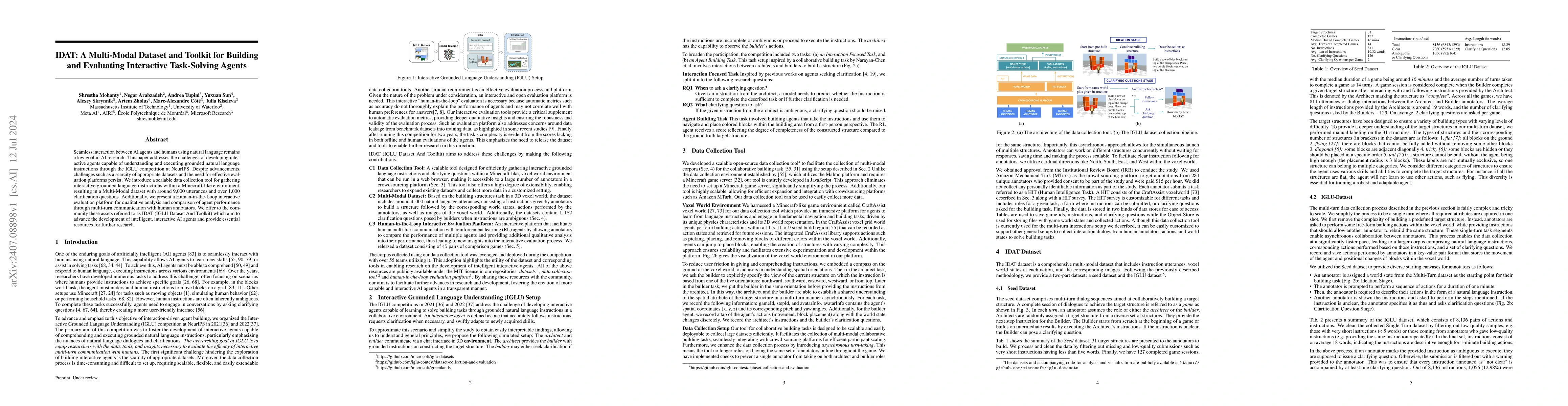 Thumbnail for IDAT: A Multi-Modal Dataset and Toolkit for Building and Evaluating
  Interactive Task-Solving Agents