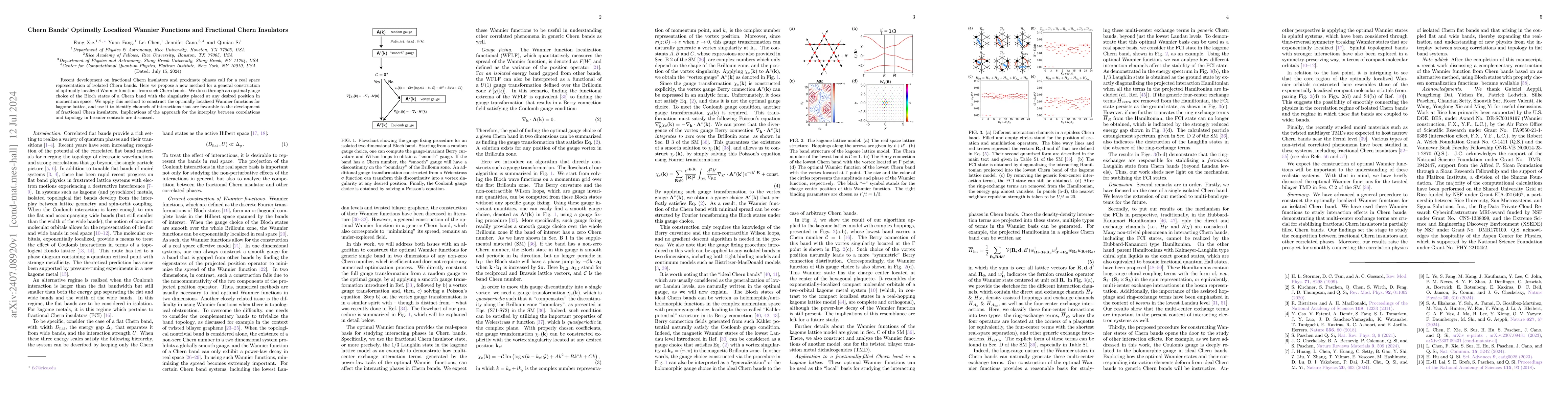 Thumbnail for Chern Bands' Optimally Localized Wannier Functions and Fractional Chern
  Insulators