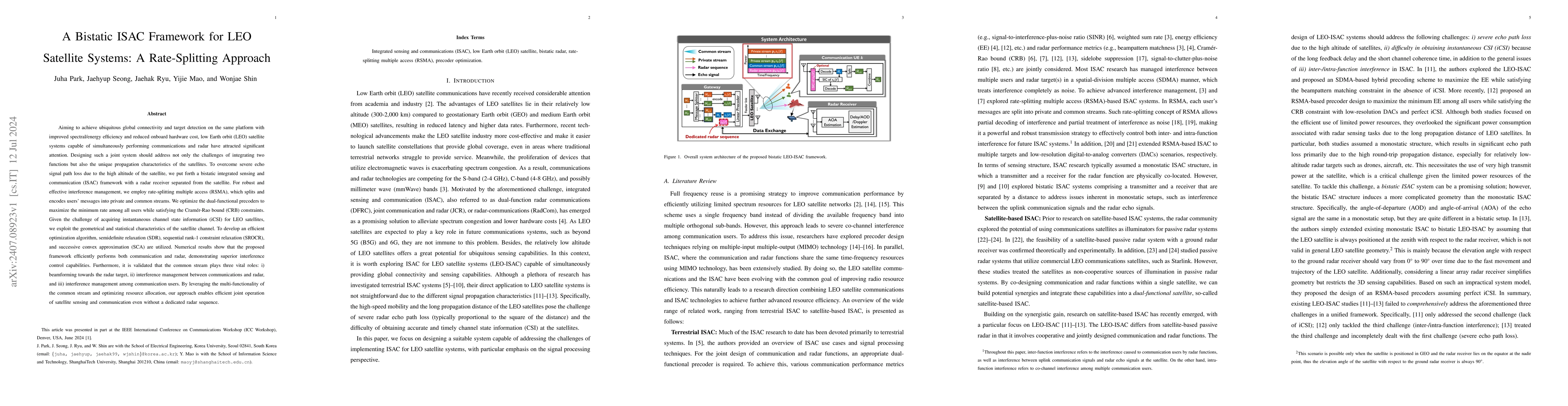 Thumbnail for A Bistatic ISAC Framework for LEO Satellite Systems: A Rate-Splitting
  Approach
