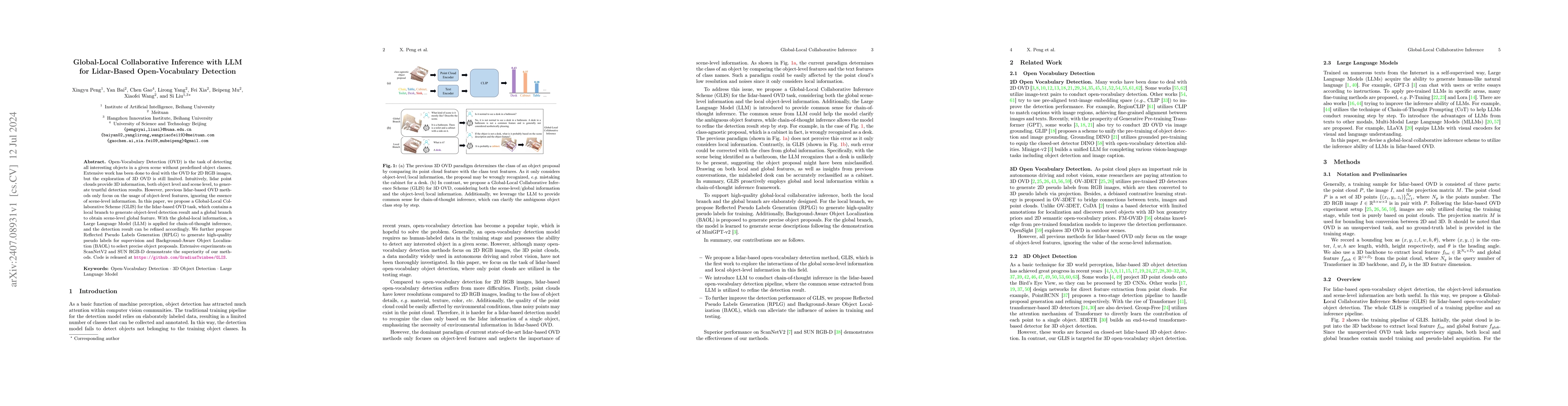 Thumbnail for Global-Local Collaborative Inference with LLM for Lidar-Based
  Open-Vocabulary Detection