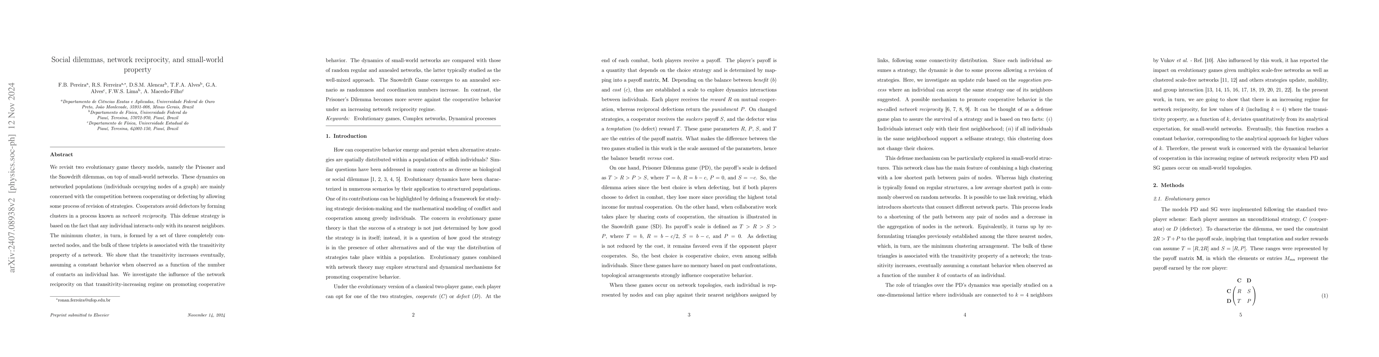 Thumbnail for Social dilemmas, network reciprocity and the small-world property