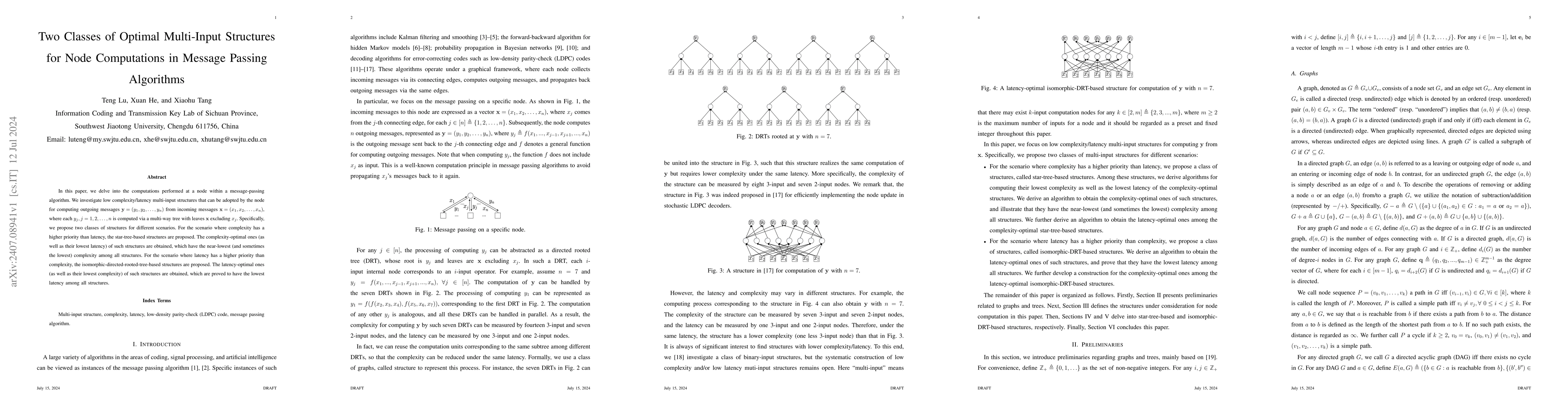 Thumbnail for Two Classes of Optimal Multi-Input Structures for Node Computations in
  Message Passing Algorithms