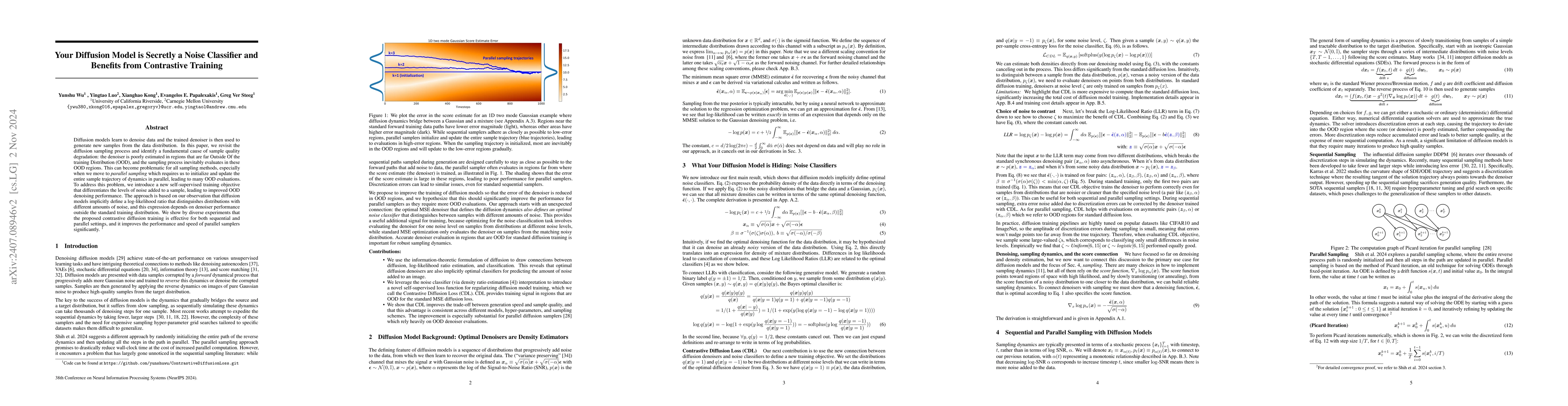 Thumbnail for Your Diffusion Model is Secretly a Noise Classifier and Benefits from
  Contrastive Training