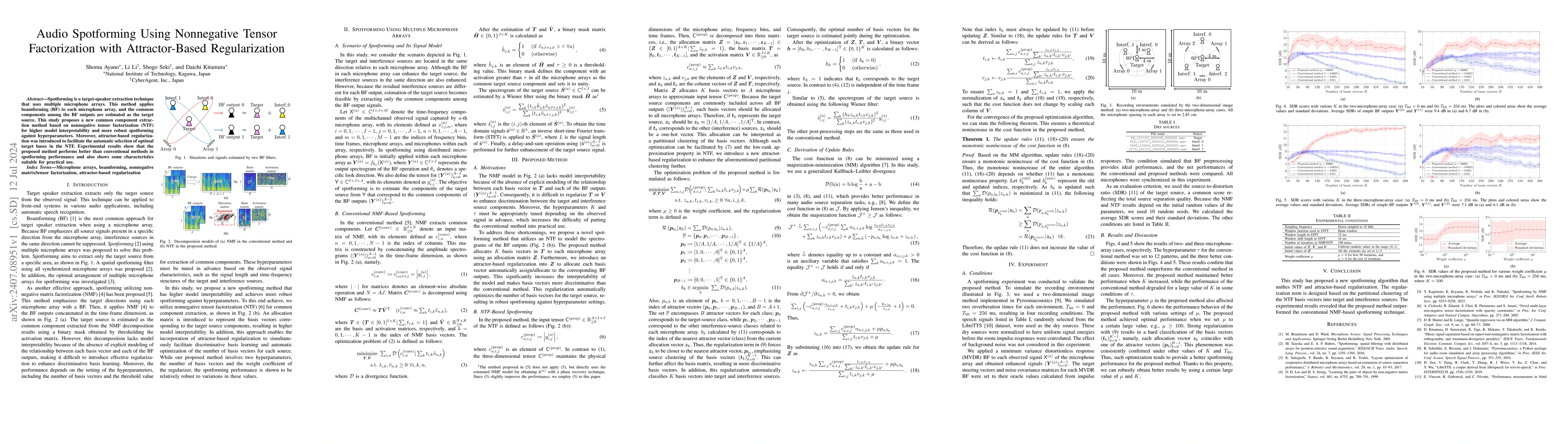 Thumbnail for Audio Spotforming Using Nonnegative Tensor Factorization with
  Attractor-Based Regularization
