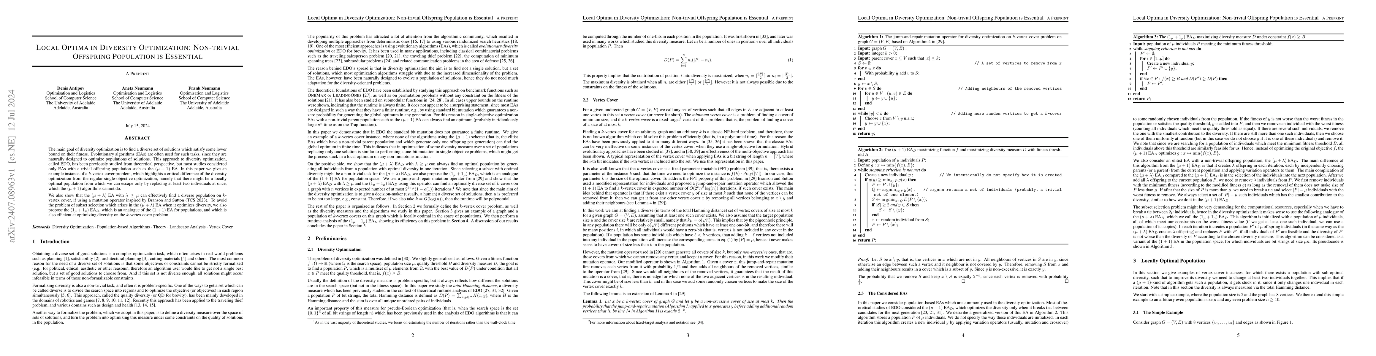 Thumbnail for Local Optima in Diversity Optimization: Non-trivial Offspring Population
  is Essential