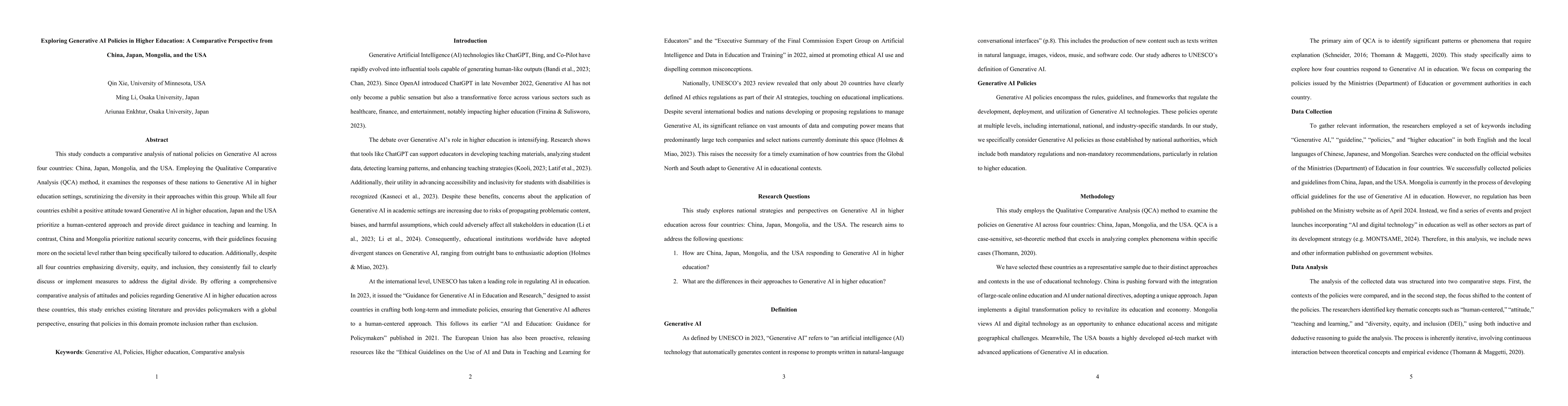 Thumbnail for Exploring Generative AI Policies in Higher Education: A Comparative
  Perspective from China, Japan, Mongolia, and the USA
