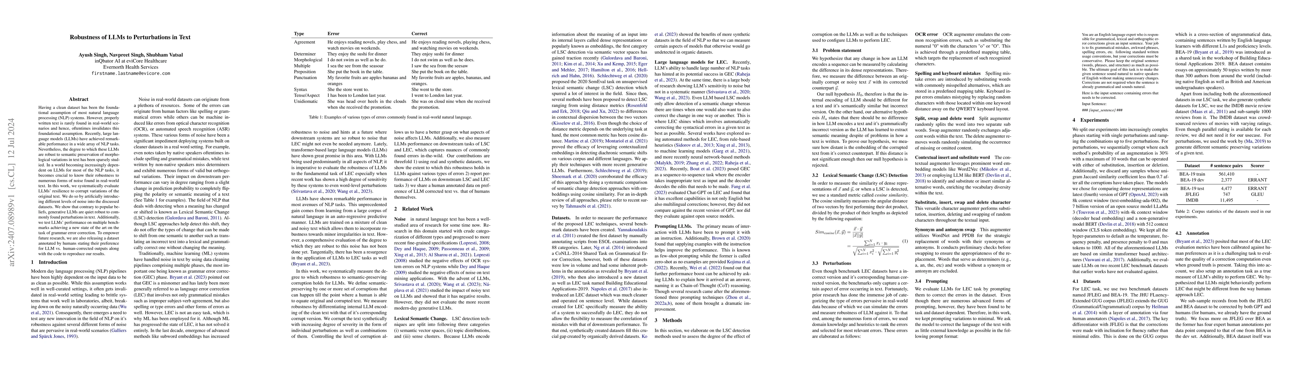 Thumbnail for Robustness of LLMs to Perturbations in Text