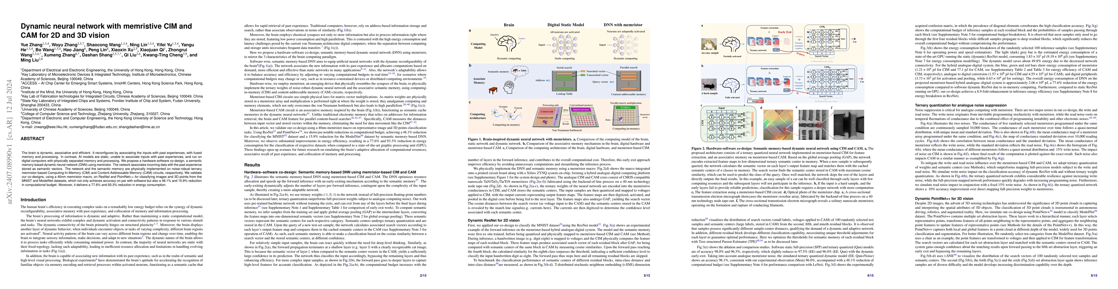 Thumbnail for Dynamic neural network with memristive CIM and CAM for 2D and 3D vision