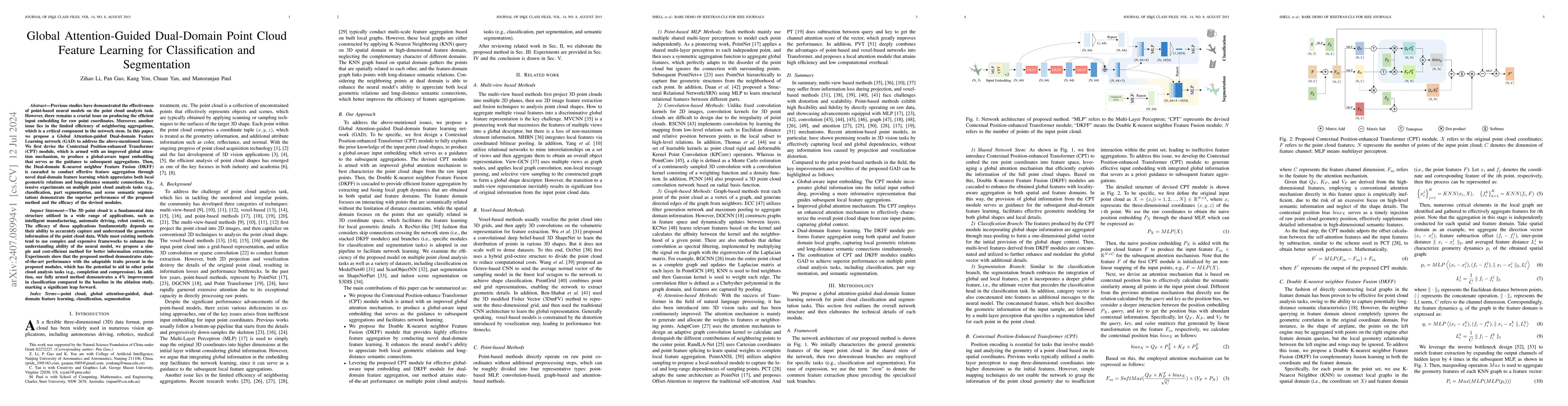 Thumbnail for Global Attention-Guided Dual-Domain Point Cloud Feature Learning for
  Classification and Segmentation