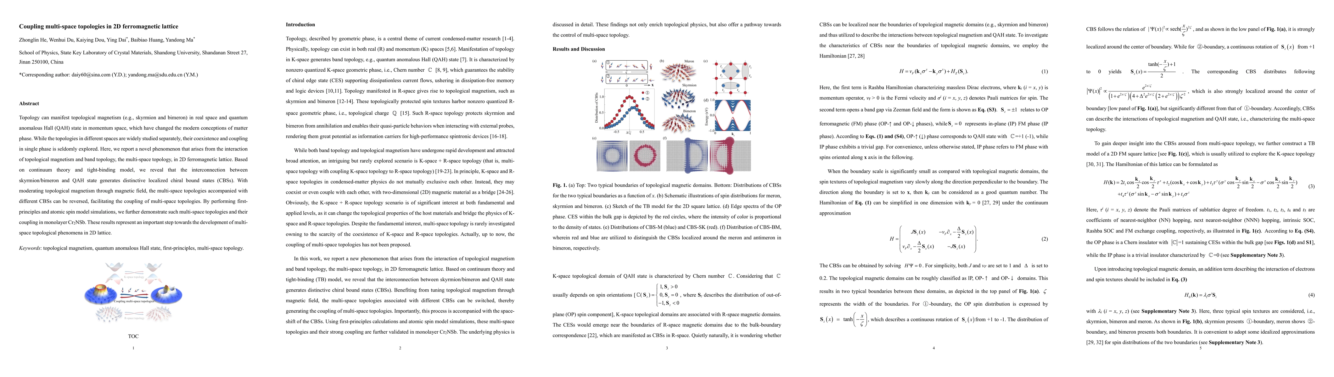 Thumbnail for Coupling multi-space topologies in 2D ferromagnetic lattice