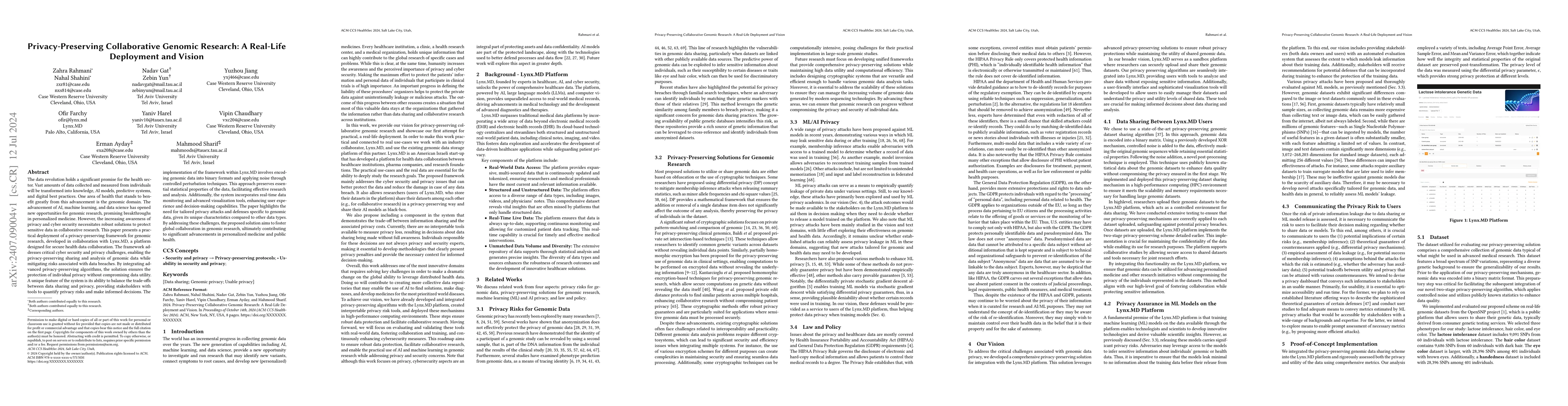 Thumbnail for Privacy-Preserving Collaborative Genomic Research: A Real-Life
  Deployment and Vision