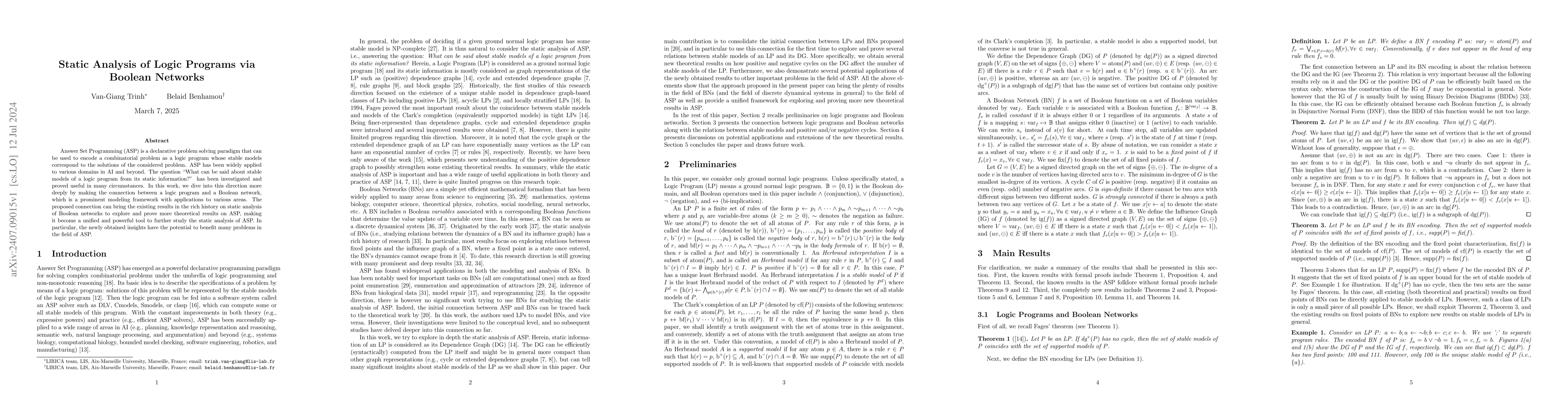 Thumbnail for Static Analysis of Logic Programs via Boolean Networks