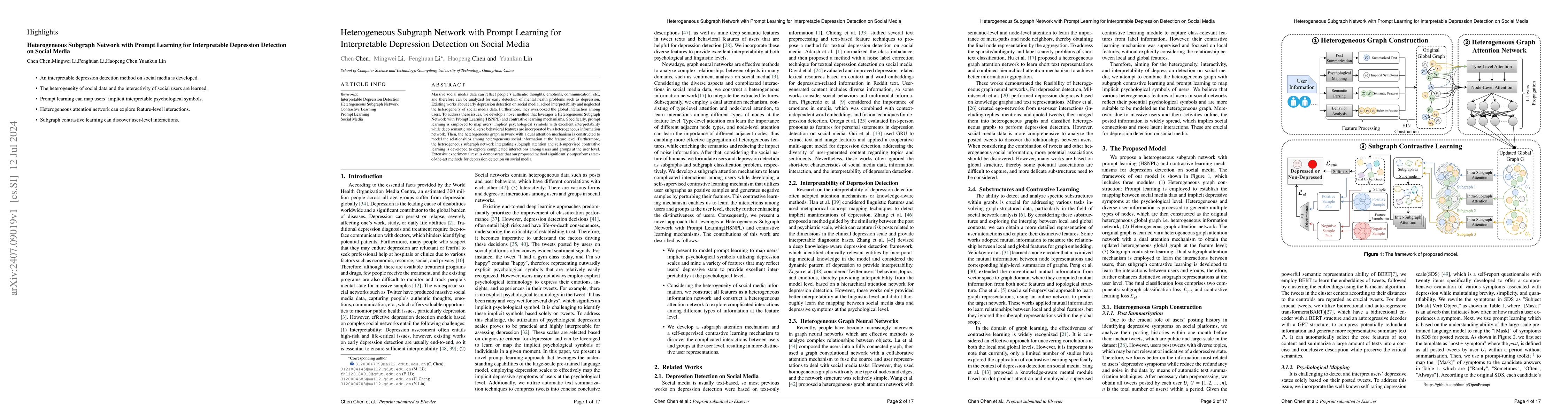 Thumbnail for Heterogeneous Subgraph Network with Prompt Learning for Interpretable
  Depression Detection on Social Media