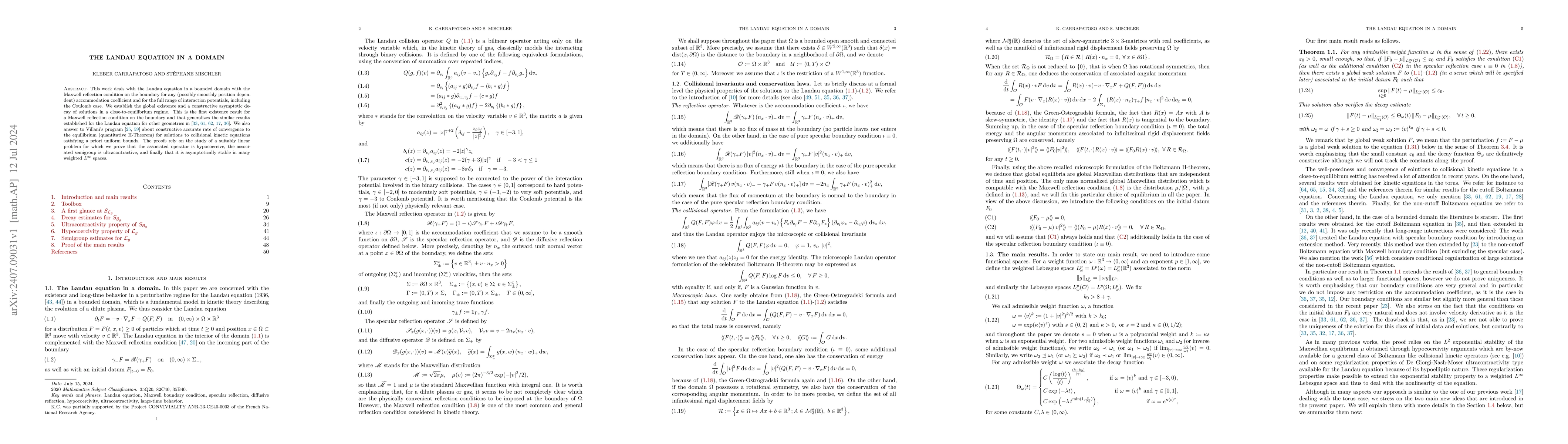 Thumbnail for The Landau equation in a domain