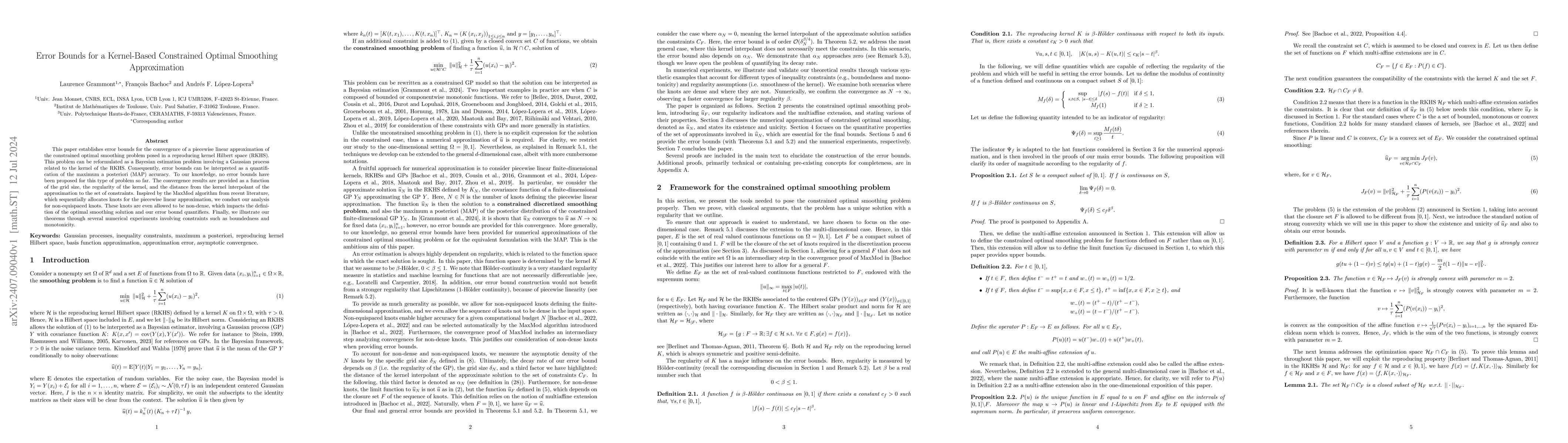 Thumbnail for Error Bounds for a Kernel-Based Constrained Optimal Smoothing
  Approximation