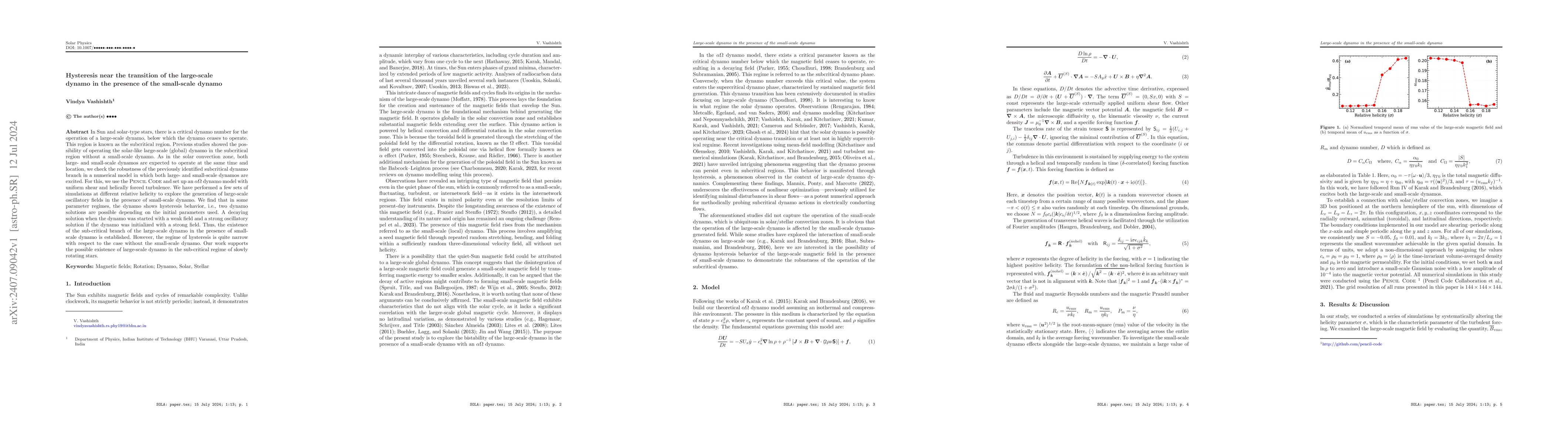 Thumbnail for Hysteresis near the transition of the large-scale dynamo in the presence
  of the small-scale dynamo