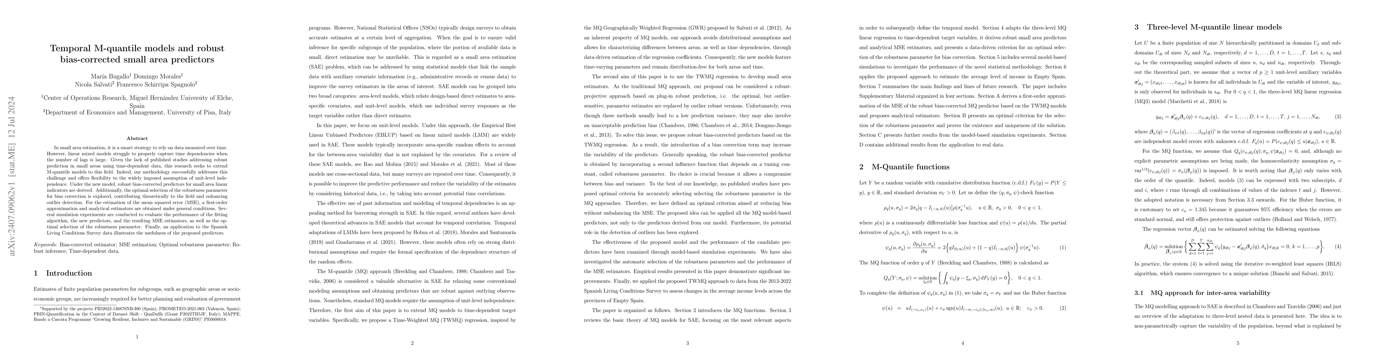 Thumbnail for Temporal M-quantile models and robust bias-corrected small area
  predictors
