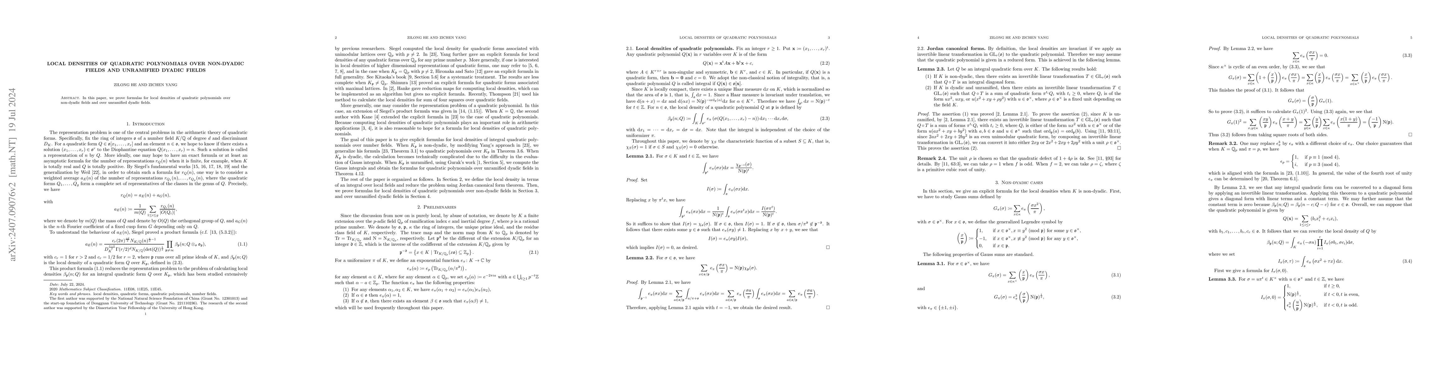 Thumbnail for Local densities of quadratic polynomials over non-dyadic fields and
  unramified dyadic fields