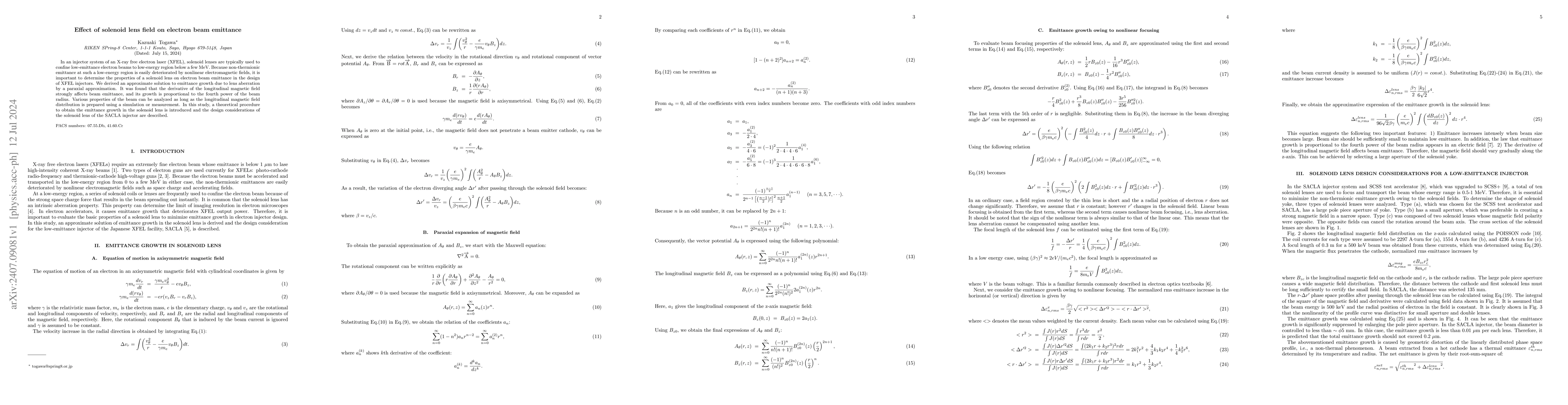 Thumbnail for Effect of solenoid lens field on electron beam emittance