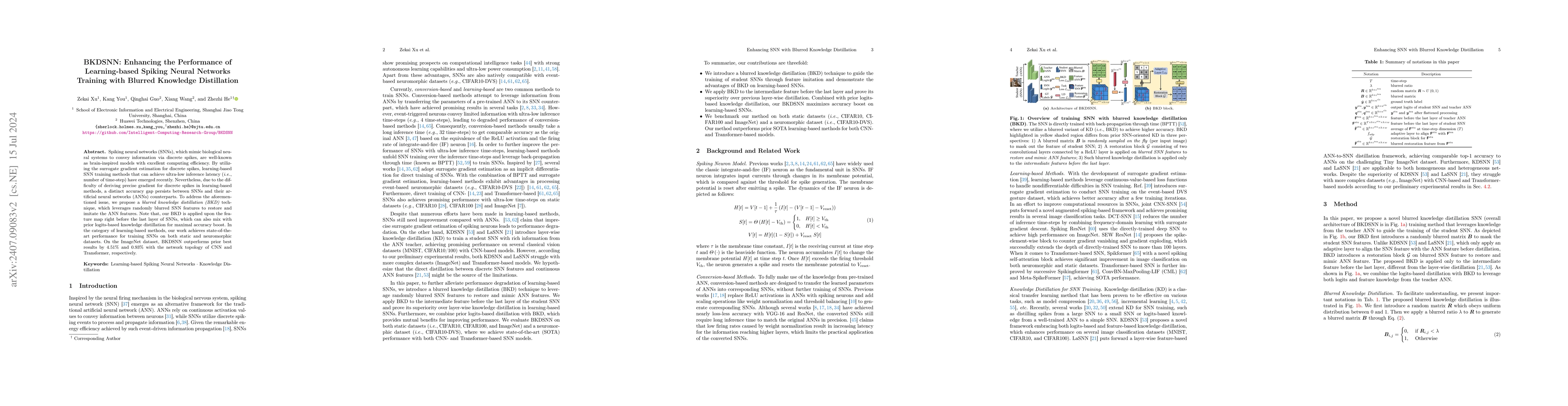 Thumbnail for BKDSNN: Enhancing the Performance of Learning-based Spiking Neural
  Networks Training with Blurred Knowledge Distillation