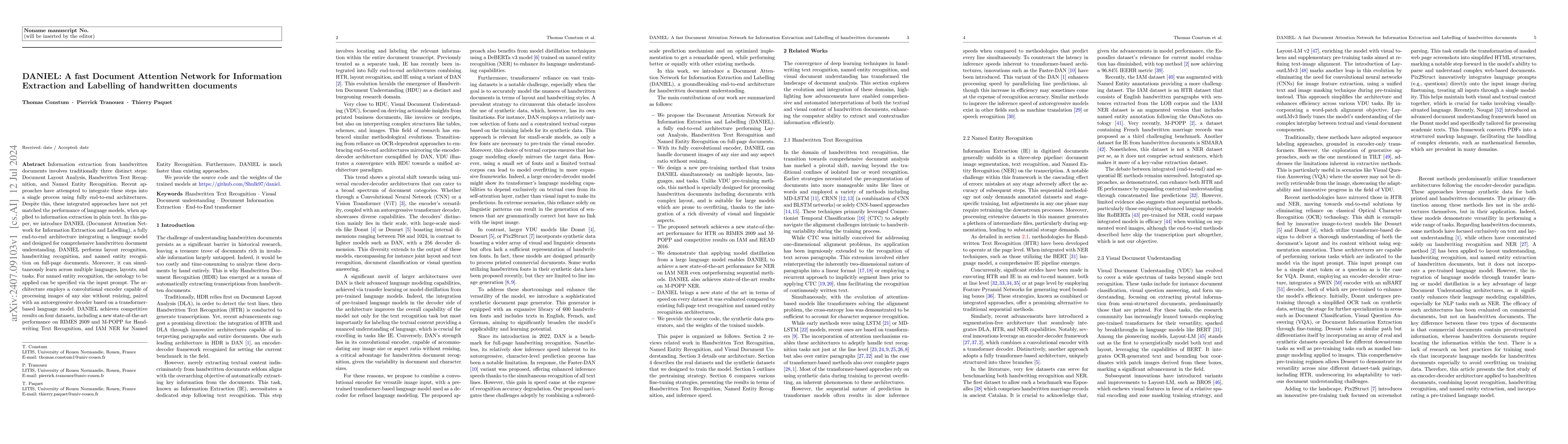 Thumbnail for DANIEL: A fast Document Attention Network for Information Extraction and
  Labelling of handwritten documents