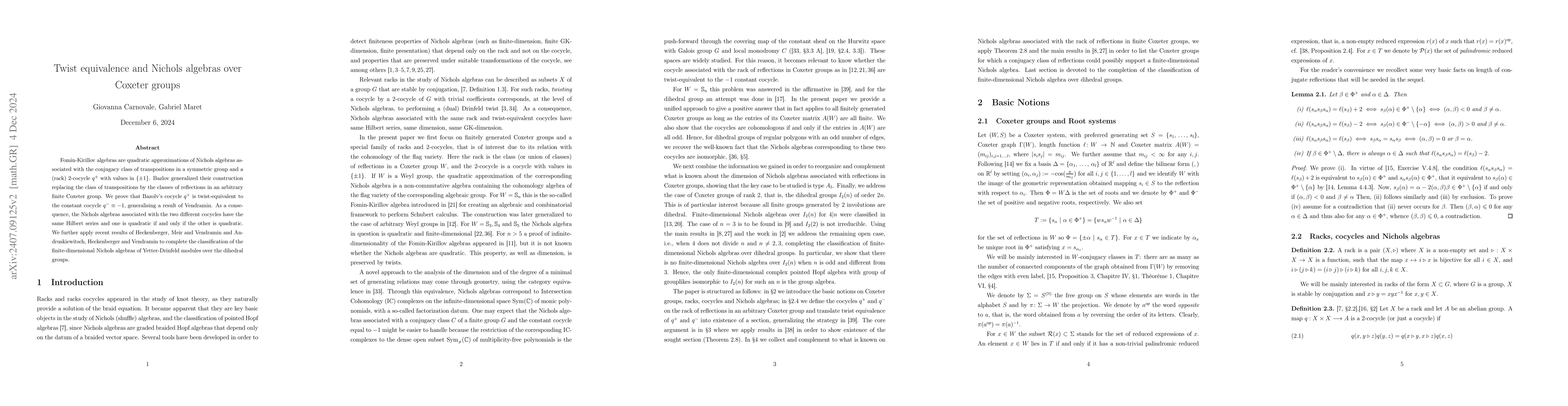 Thumbnail for Twist equivalence for Nichols algebras over Coxeter groups