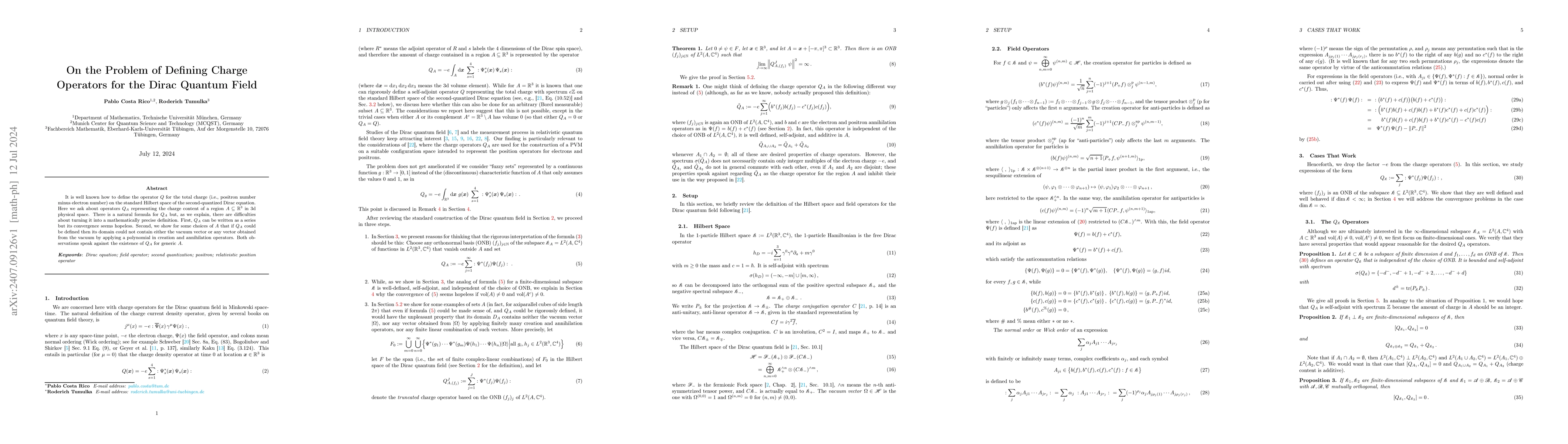 Thumbnail for On the Problem of Defining Charge Operators for the Dirac Quantum Field