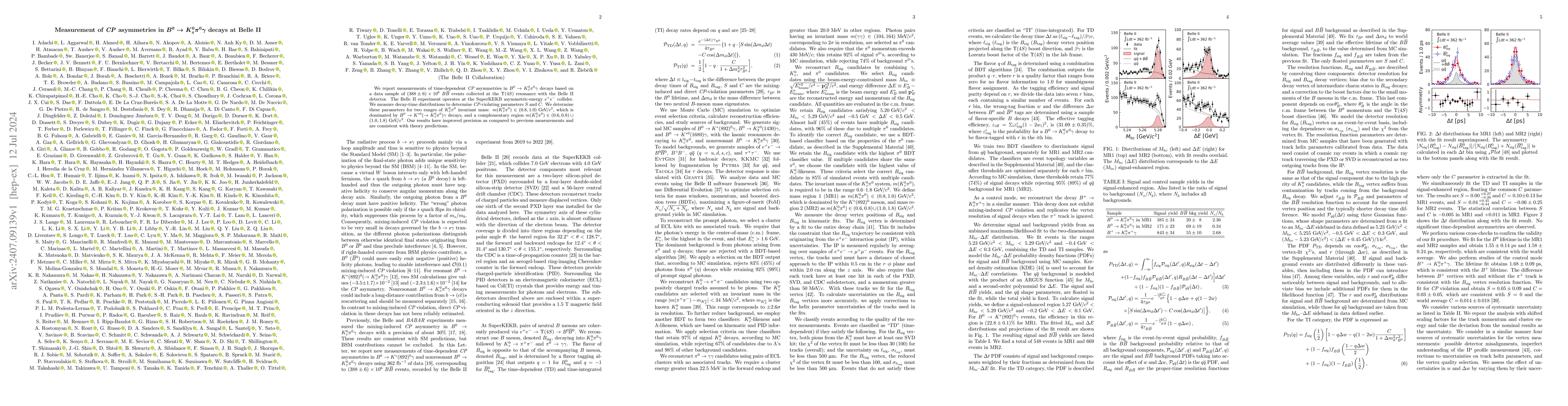 Thumbnail for Measurement of $CP$ asymmetries in $B^0 \to K^0_S π^0 γ$ decays
  at Belle II