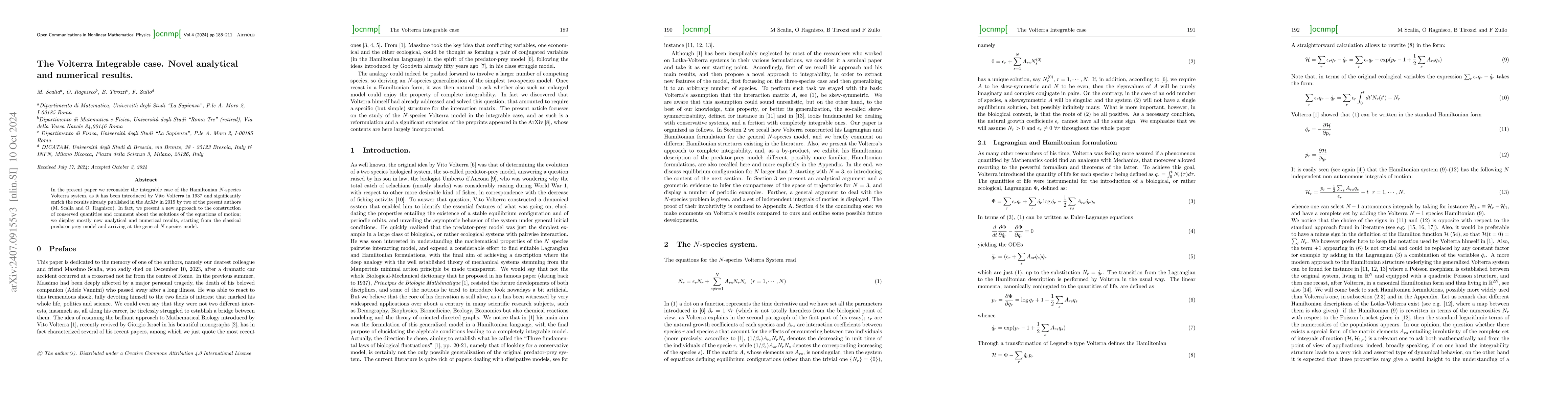Thumbnail for The Volterra Integrable case. Novel analytical and numerical results