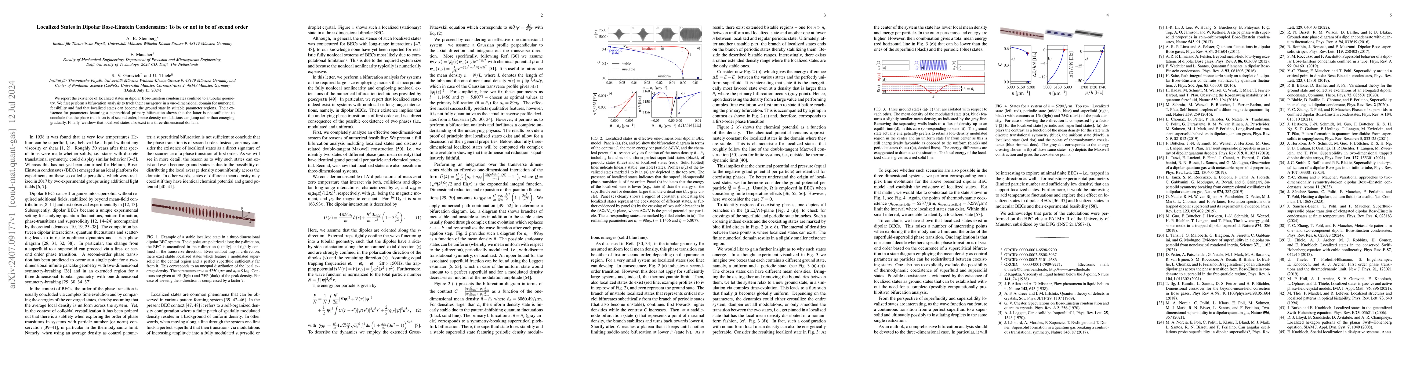 Thumbnail for Localized States in Dipolar Bose-Einstein Condensates: To be or not to
  be of second order