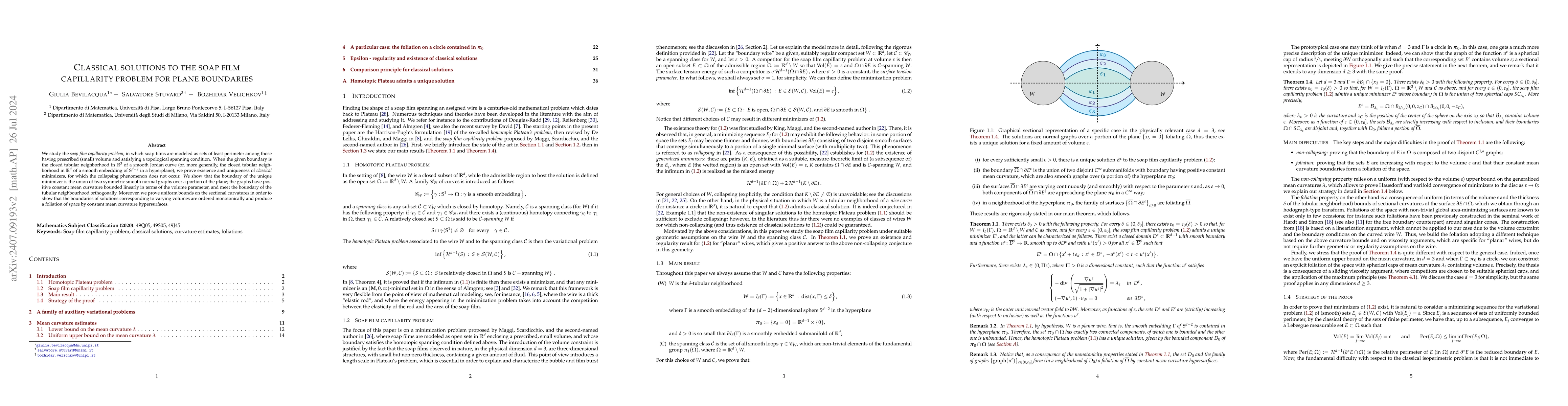 Thumbnail for Classical solutions to the soap film capillarity problem for plane
  boundaries
