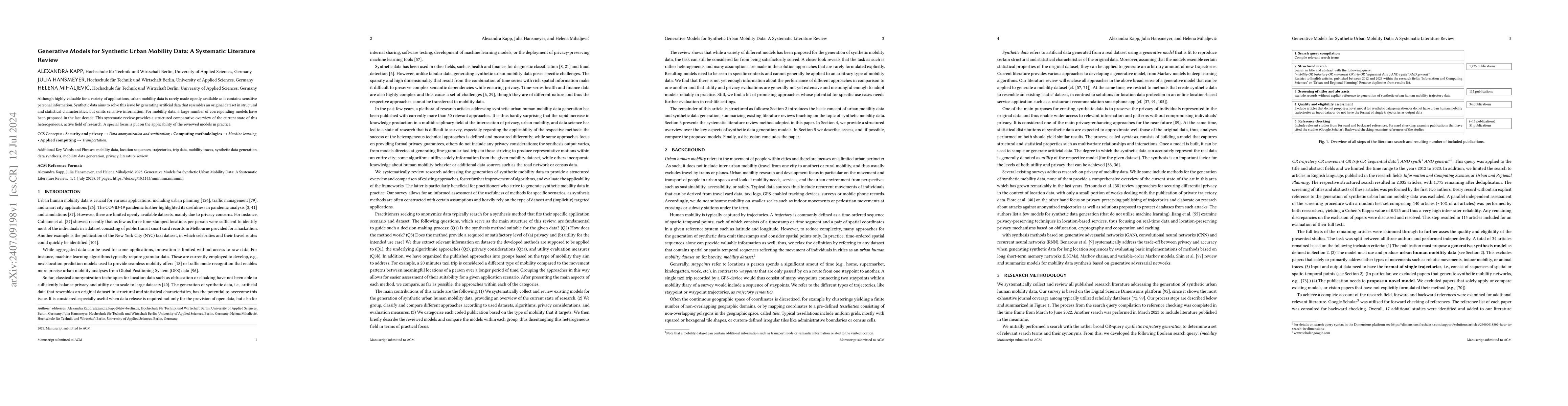 Thumbnail for Generative Models for Synthetic Urban Mobility Data: A Systematic
  Literature Review