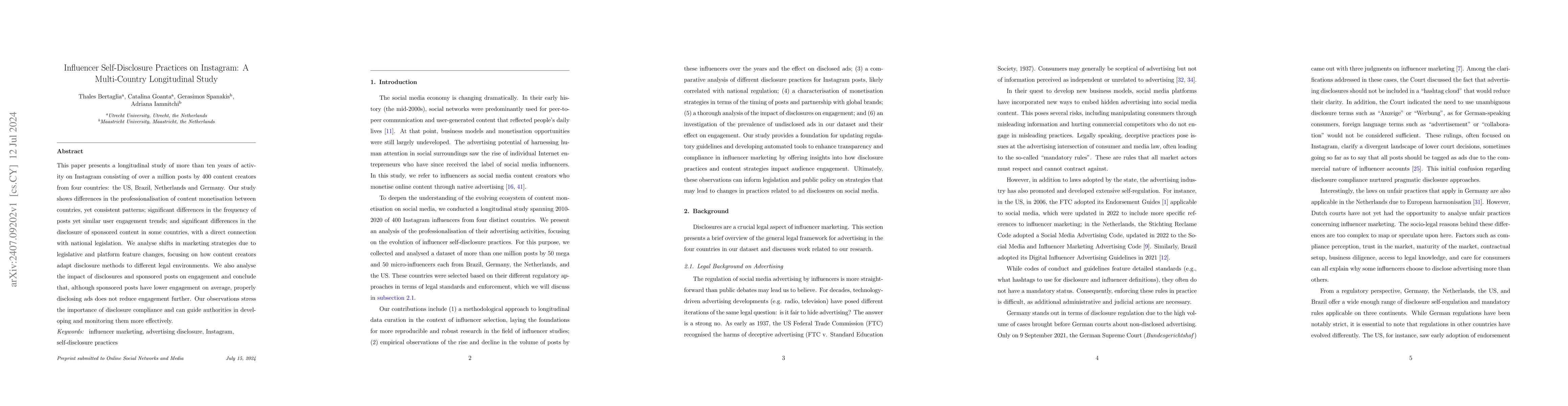 Thumbnail for Influencer Self-Disclosure Practices on Instagram: A Multi-Country
  Longitudinal Study