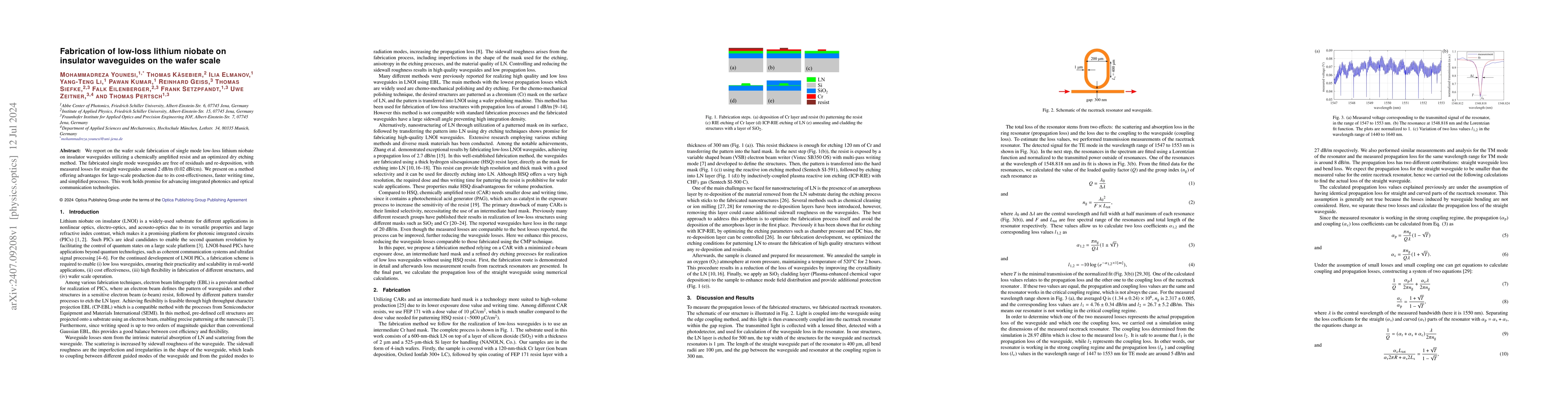 Thumbnail for Fabrication of low-loss lithium niobate on insulator waveguides on the
  wafer scale