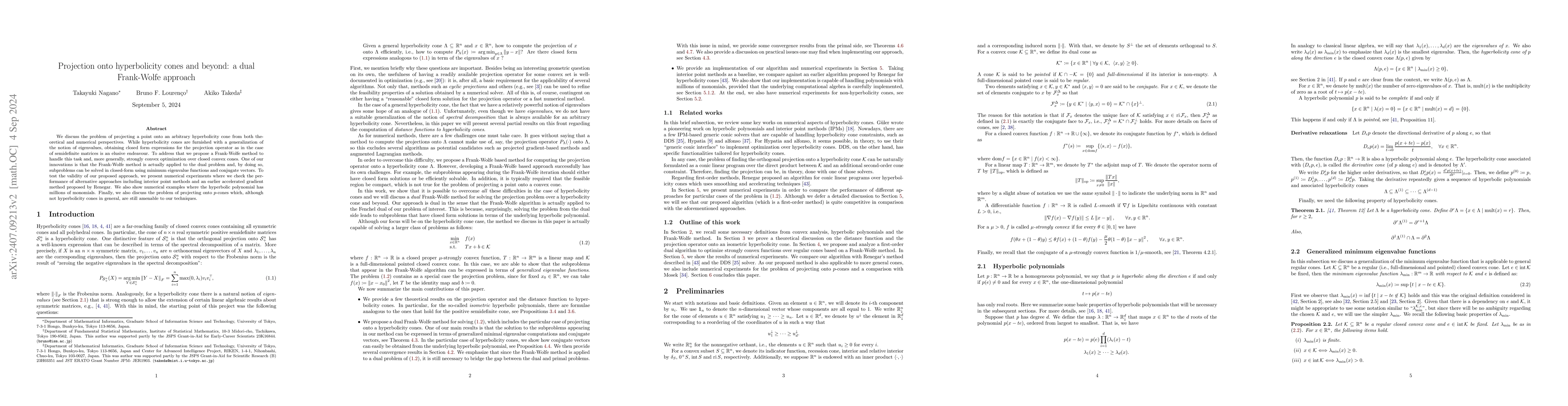 Thumbnail for Projection onto hyperbolicity cones and beyond: a dual Frank-Wolfe
  approach