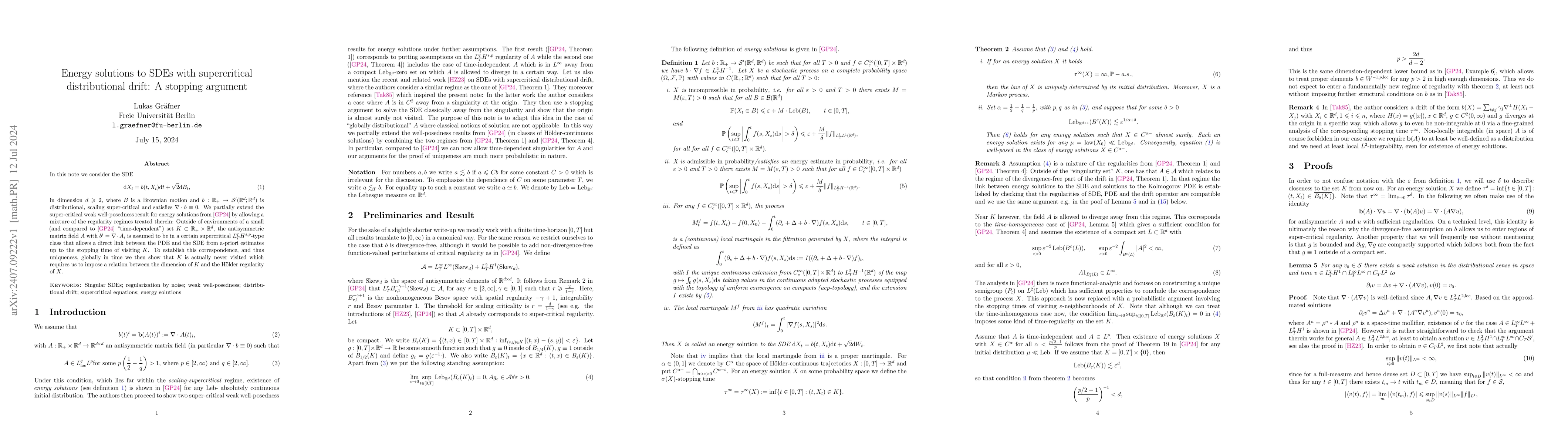 Thumbnail for Energy solutions to SDEs with supercritical distributional drift: A
  stopping argument