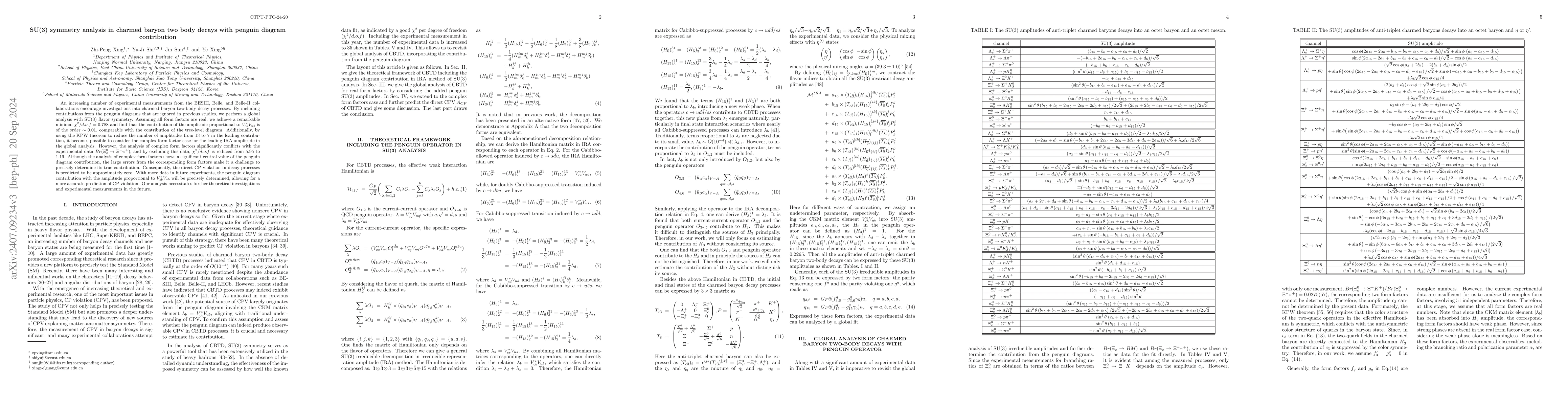 Thumbnail for SU(3) symmetry analysis in charmed baryon two body decays with penguin
  diagram contribution