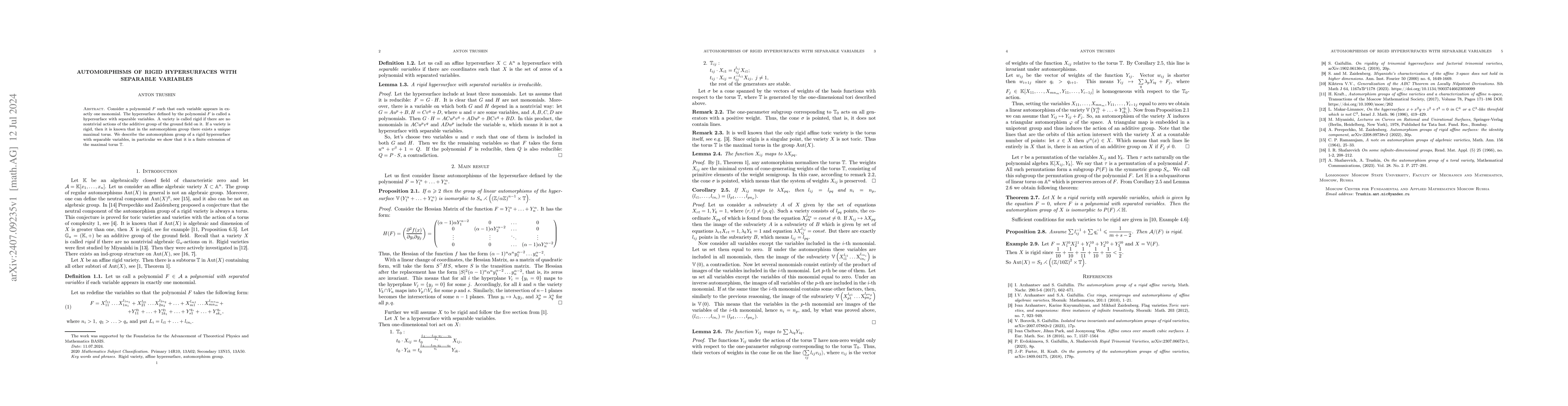 Thumbnail for Automorphisms of rigid hypersurfaces with separable variables